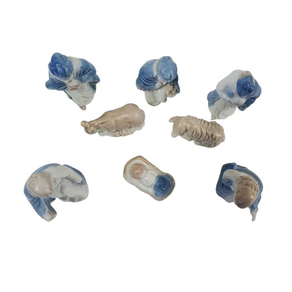 Vintage 1980 Hand-Painted Ceramic Christmas Nativity Scene 8 Figurines Blue Tan - Picture 7 of 11